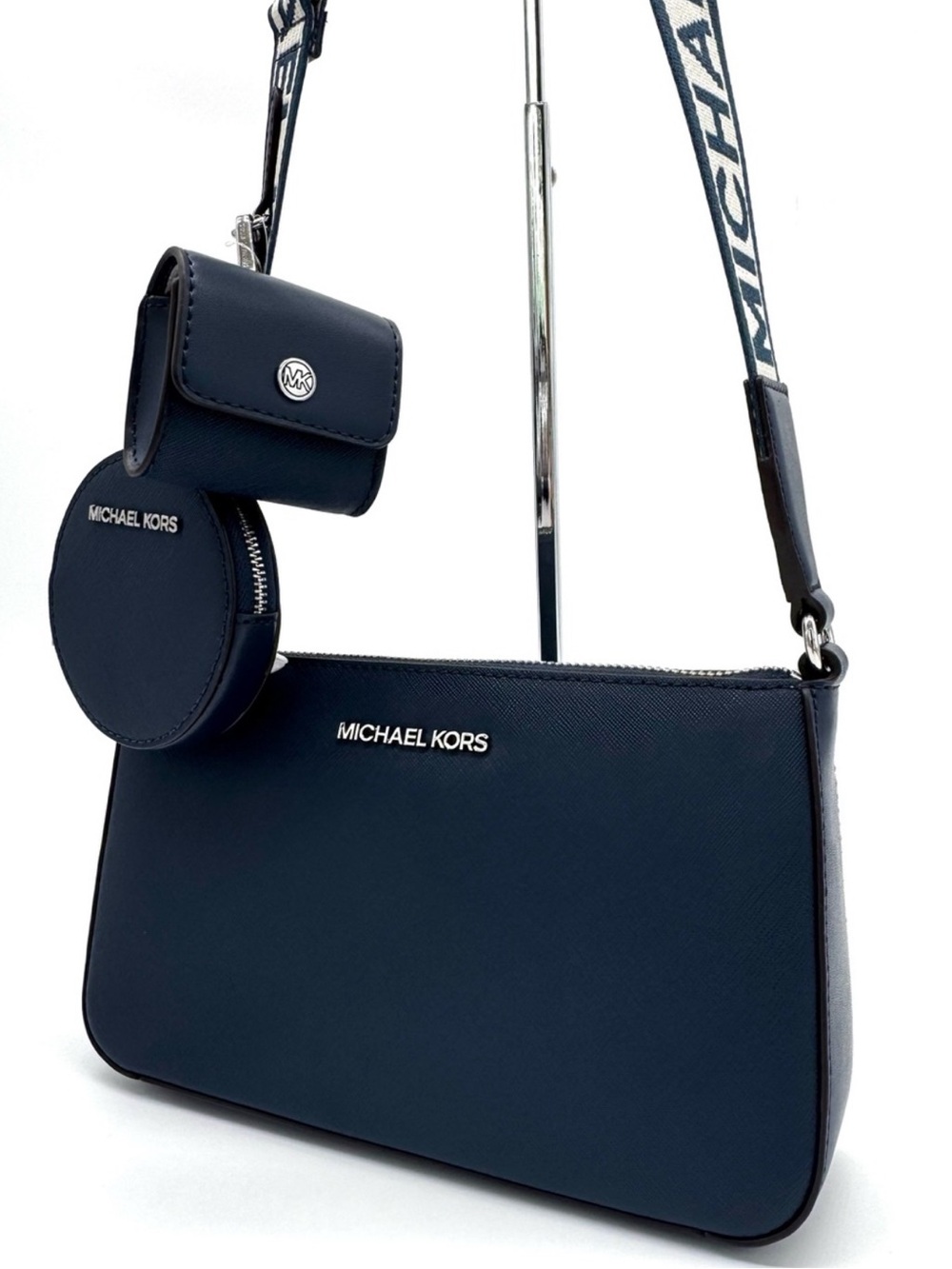 Michael Kors Jet Set Logo Crossbody Bag w Case for Apple AirPods Pro Navy Blue